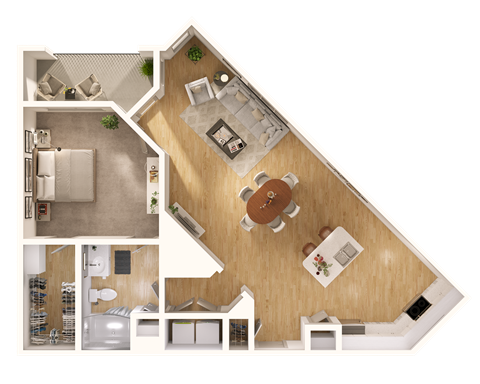 Floor plan for 1 bed, 1 bath, 985 sqft